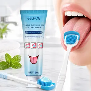 Tongue Coating Cleansing Gel with built-in brush, mild mint and sorbose formula for deep cleaning. It reduces bacterial growth, removes tongue residue, delivers long-lasting fresh breath and offers gentle 3-step daily oral hygiene care.