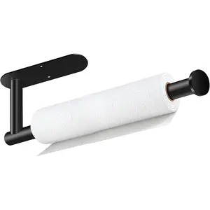 Paper Towel Holder, Self Adhesive or Drilling Paper Towel Holder Under Cabinet, Stainless Steel Black Paper Towel Holders Wall Mount for Kitchen, Bathroom, Sink, Pantry, Fridge