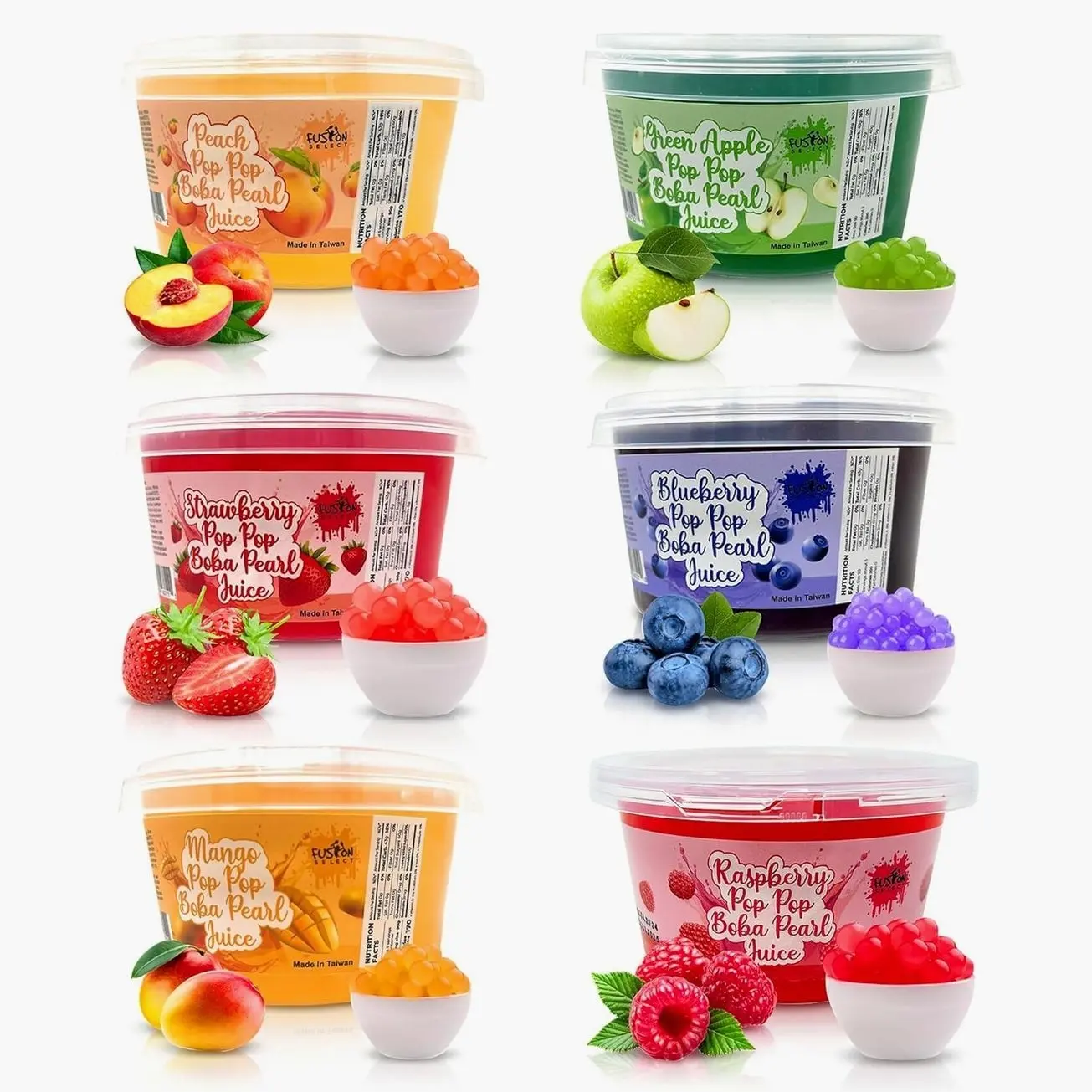 Fusion Select 6 Variety Flavors Bursting Bobaz Popping Bobaz Pearls - Fruit Tea Snack Toppings