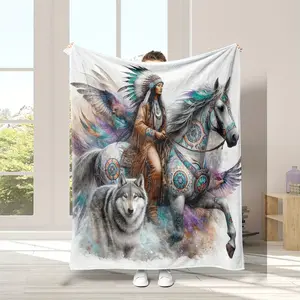1 Piece Printed Digital Indian Elements Blanket, Lightweight Soft Flannel Shawl Suitable for Sofa, Bed, Office, Camping, Travel, Perfect Gift for All Seasons