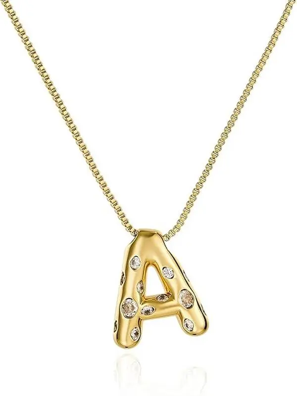Cicy Bell 14k Gold Plated Initial Necklace Personalized Valentine's Day Gift for Women Cubic Zirconia Trendy Personalized Dainty Letter Pendant Necklace Gifts
