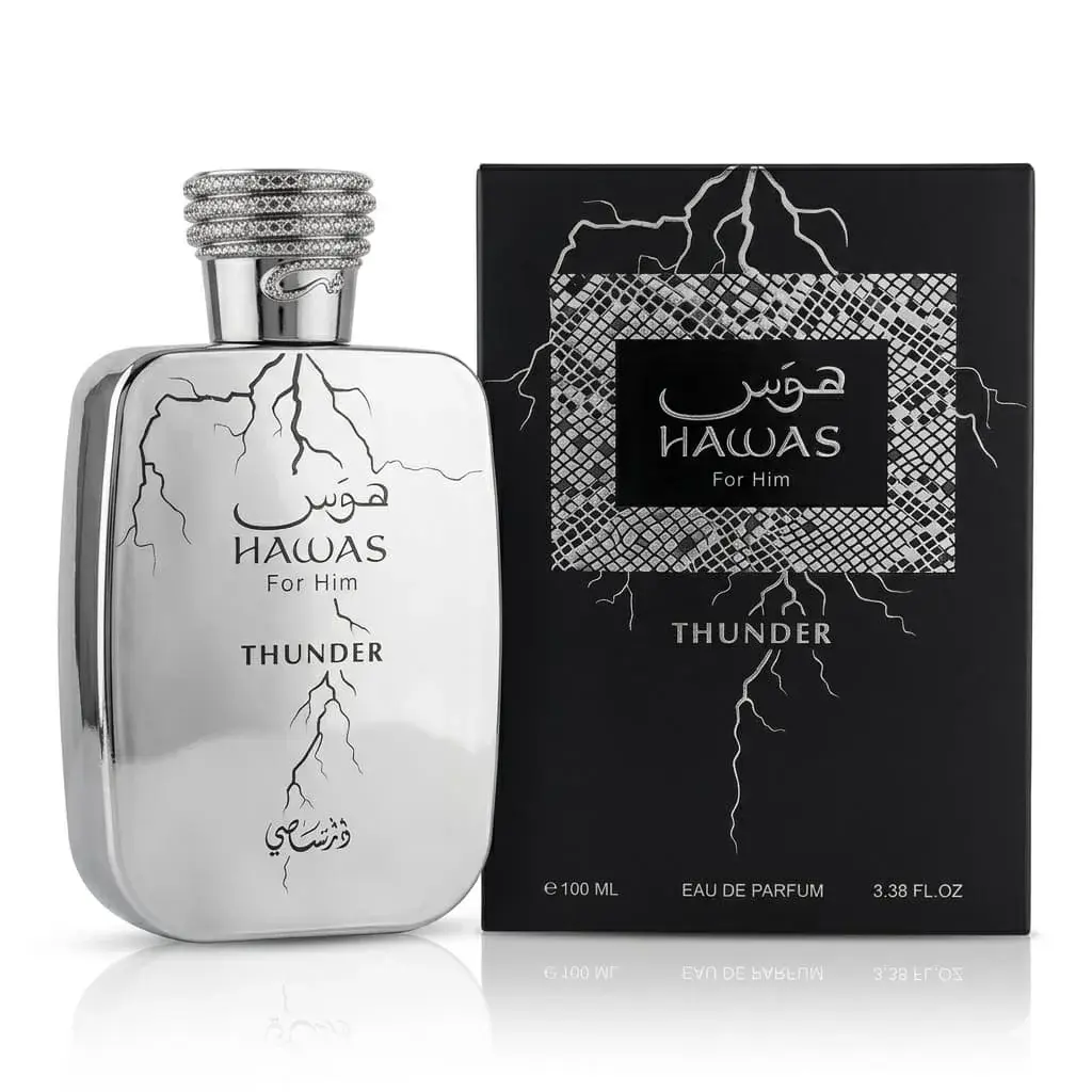 Hawas Thunder Spicy Aquatic Woody Men Eau de Parfum Spray, 3.38 FL OZ (100ml)