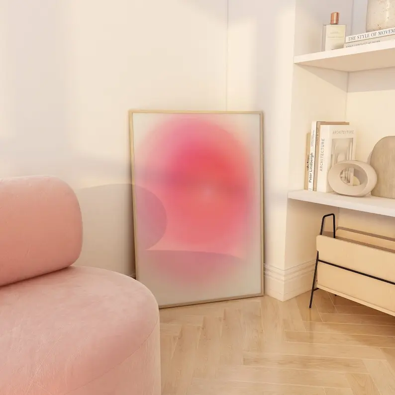 Pink Aura Physical Print Aesthetic Wall Art Retro Abstract Colorful Gradient Poster Girly Apartment Decor Dorm Decor for College Girls Cute Gift