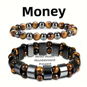 2pcs Double Protection Bracelets, Abundance and Prosperity Attract Wealth- Featuring Tiger Eye Stone and Selected Obsidian Handmade Bracelets, the Best Choice for Holiday Gifts