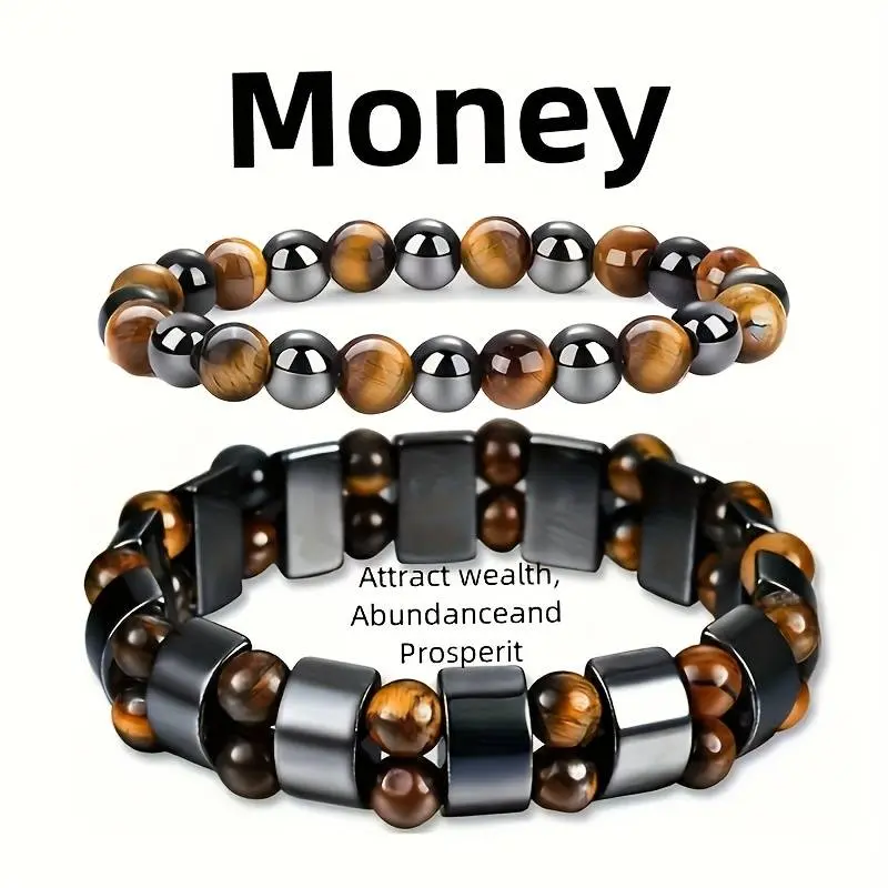 2pcs Double Protection Bracelets, Abundance and Prosperity Attract Wealth- Featuring Tiger Eye Stone and Selected Obsidian Handmade Bracelets, the Best Choice for Holiday Gifts Meaningful