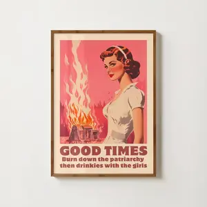 Retro Feminist Print, Feminism Art, Burn The Patriarchy, Pink Wall Art, Vintage Poster, Girl Power Print, Female Empowerment, Gifts For Her B