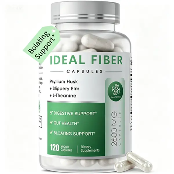iMATCHME Natural Prebiotic Fiber Capsules, 1500mg Psyllium Husk Powder Complex with Slippery Elm, Non-GMO Daily Plant Fiber Supplement, 120 Count
