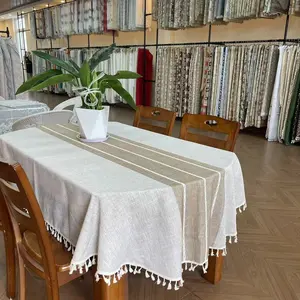 1pc Elegant Striped Tablecloth with Lace Trim, Vintage Polyester Oval Table Cover, Durable and Easy to Clean, Perfect for Home Decor
