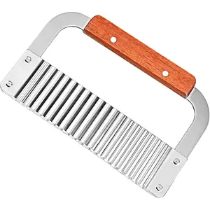 Crinkle Cutter Stainless Steel Potato Slicer Heavy Duty Wavy Crinkle Cutting Chopping Tools with Wooden Handle for Carrot Veggies