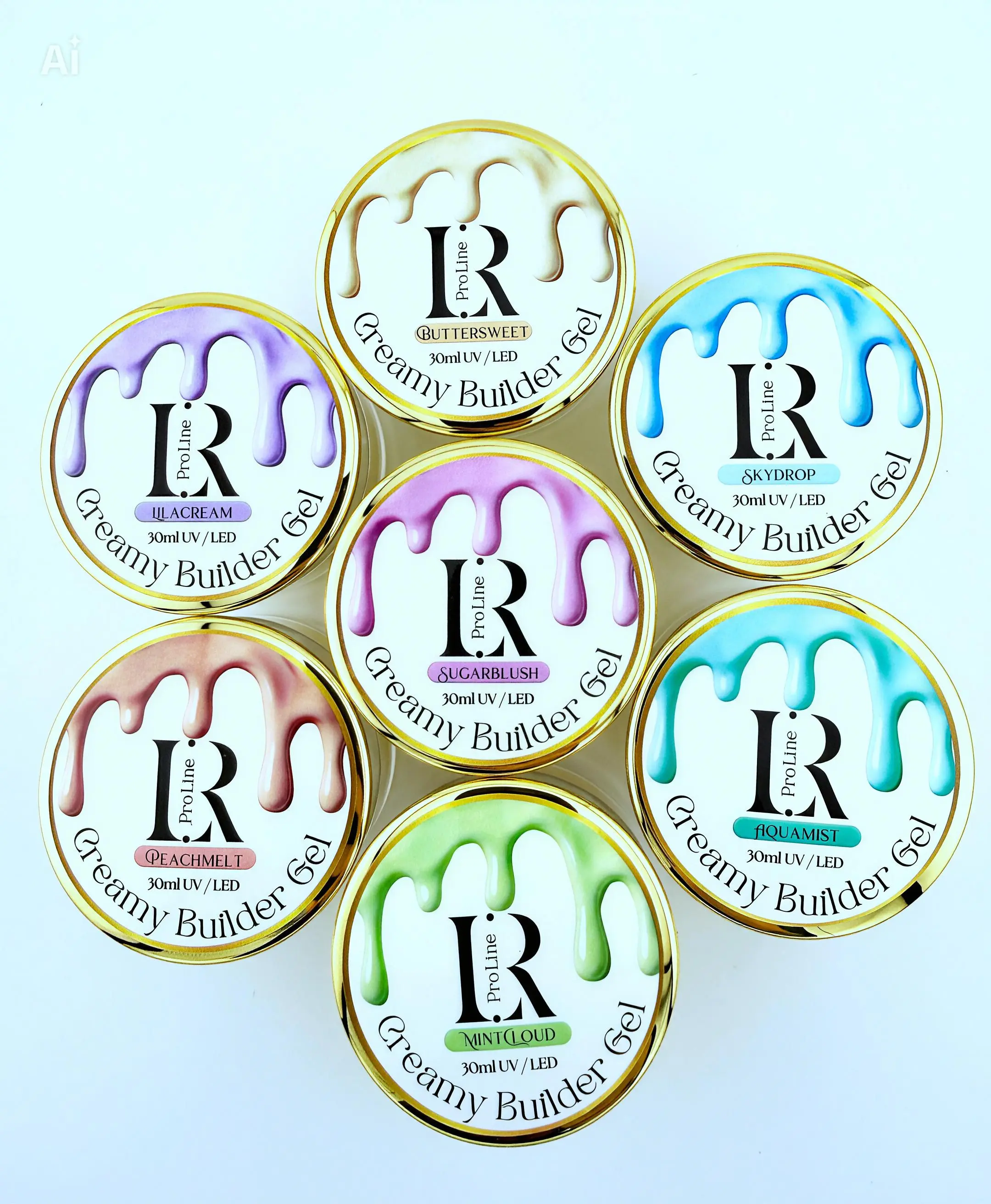 LR PRO LINE Creamy Collection Builder Gel Set - Professional Self-Leveling & Durable Formula for a Flawless Manicure, 7 Pastel Shades Kit, 7x30ml