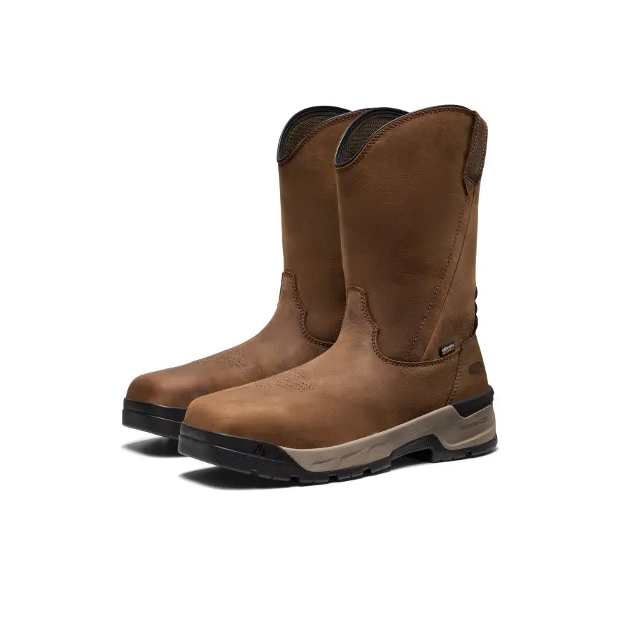 Keen Men's Flatland Pull-On Waterproof Closed Leather Work Boot, Carbon Toe Safety Footwear, Roofing Work Boot, Square Toe, Cement, Composite Toe