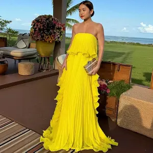 elegant woman strapless long dress Sexy sleeveless Backless Pleated high stretch. size 0XL XL XXL