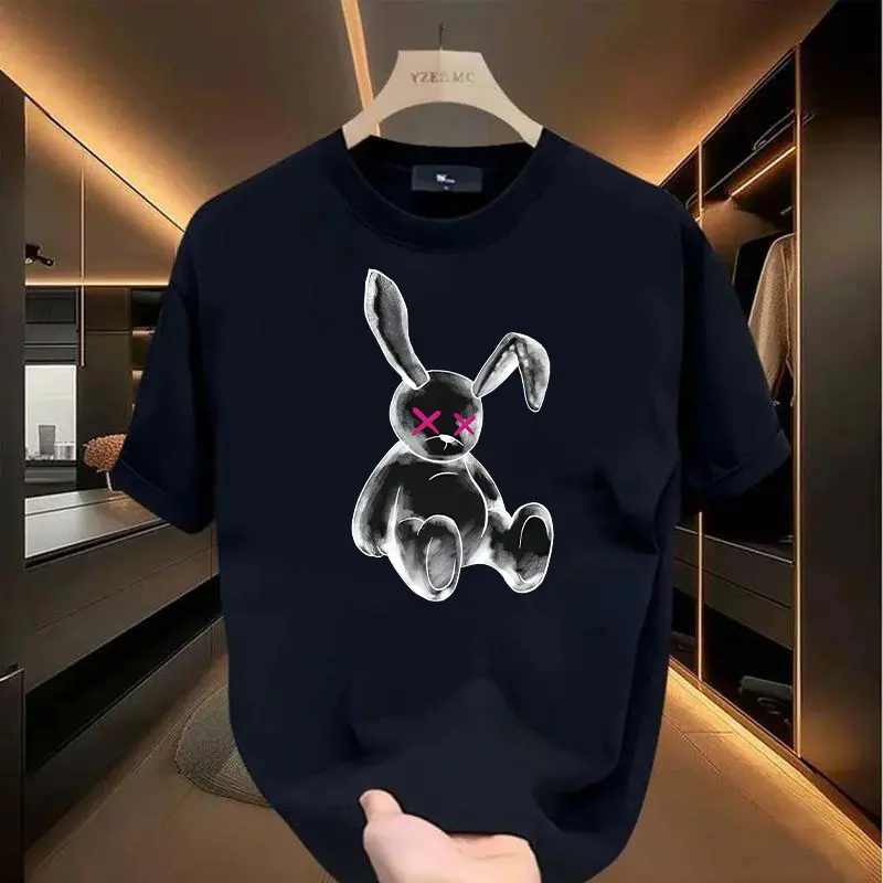 Men's Loose-Fitting Casual Short-Sleeve Round Neck Cool Graphic T-Shirt - Bunny,Doll Designs,Funny,Scary,Unique Style,Couple Option,Youthful Energy,Streetwear Daily Wear Tops,Custom Tees, Casual Loose Tee, Cool Graphic Tee