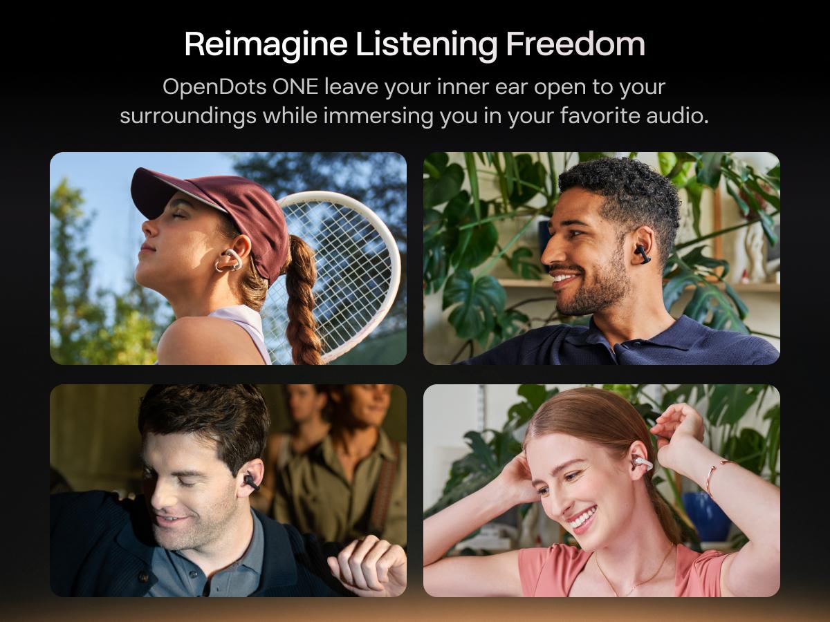 SHOKZ OpenDots ONE - Open-Ear Headphones - Wireless Bluetooth Earbuds with Microphone - Premium Dolby Audio - Water Resistant - Fast Charging - Up to 40 hrs Playtime