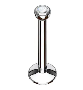 Clear CZ Bezel Titanium Labret Stud (Convex Disk)