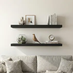 Spaco 35.4" Maple Black Floating Wall Shelves - Modern Wood Storage for Bathroom, Bedroom, Kitchen & Living Room (Invisible Brackets, Decorative & Functional for Books & Organization)