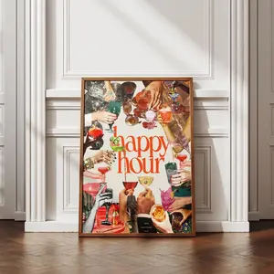 Cocktail Digital Print, Happy Hour Wall Art, Vintage Kitchen Decor, Disco Ball Poster, Cheers Print, Bar Cart Art, Retro Printable Wall Art