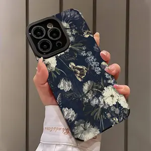 Vintage Blue Floral Butterfly Design Shockproof Ultra-Thin Case for iPhone 17/16/15/14/13/12/11/plus/pro Max, Dust-Proof Protection and Beautiful Gift
