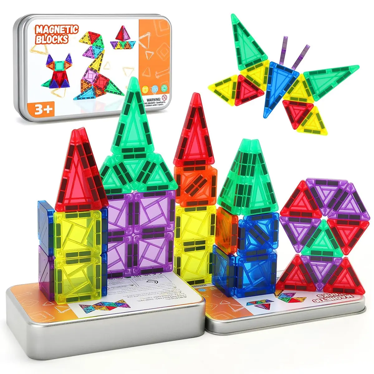 26PCS Plastic Miniature Magnetic Model Building Kit with Iron Box, Portable Isosceles Travel Construction Blocks for 3-4 Years Old Kids, Educational Creativity Toddler Gift
