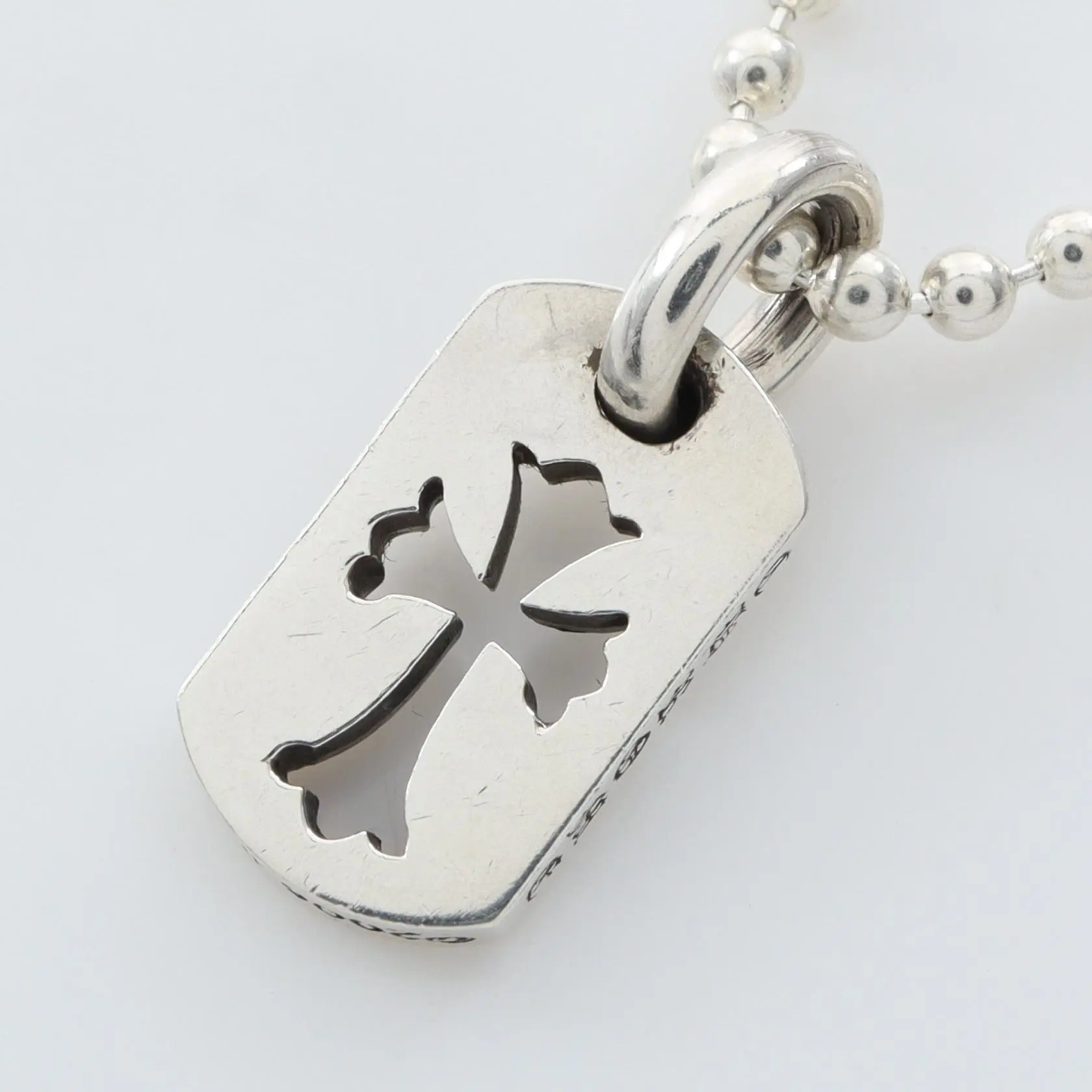 Pre-owned Chrome Hearts Sterling Silver 925 (Ag925) Small Leather Goods Tiny Cutout Cross Dog Tag Silver Necklace