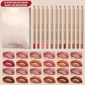 12 PCS Matte Lip Liner Set, Waterproof Lip Liner Pencil, Long Lasting Smudge Proof Creamy Lip Liner for Women, Daily Red Nude Brown Natural Professional Lip Makeup Kit