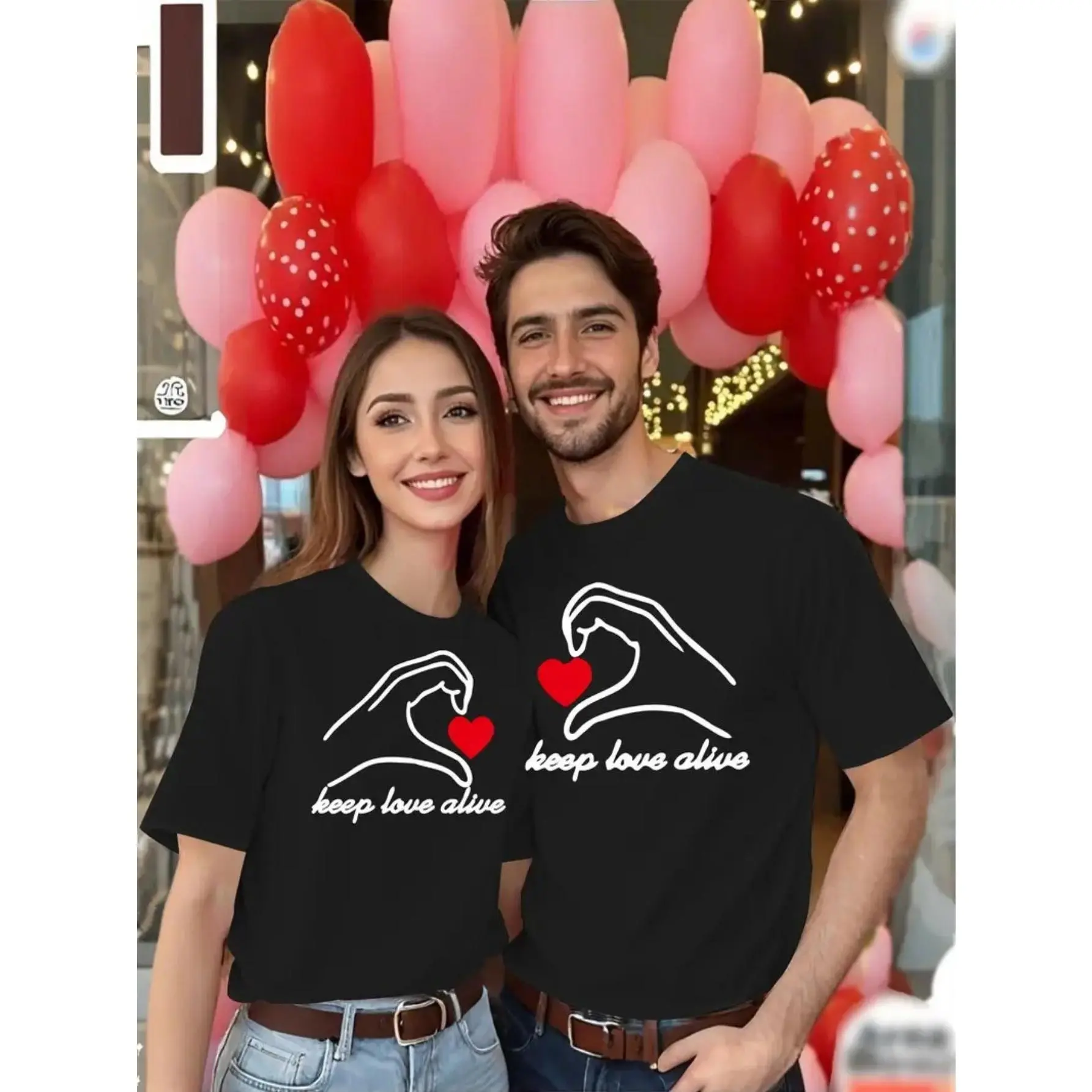 (Single Pc) Keep Love Alive Matching T-shirt for Couples, Casual Version, Short Sleeve Top, Perfect for Him and Her Valentine's Day or Christmas Gift