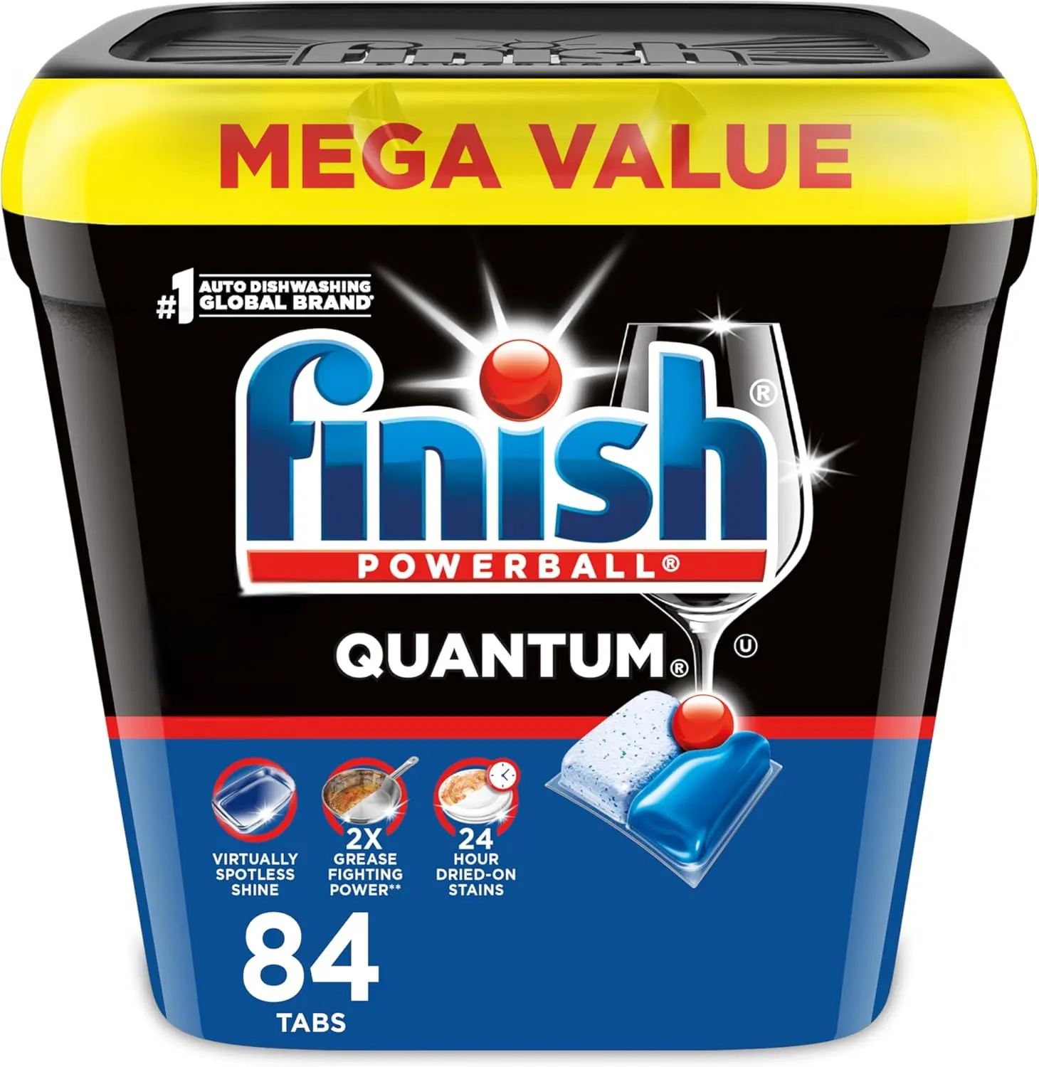 Finish Quantum Dishwasher Pods, 84-Count No Pre-Rinse Dishwasher Detergent, Removes 24HR Dried-On Stains and Grease, Delivers Virtually Spotless Shine