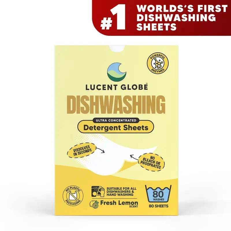 Lucent Globe Dishwasher Sheets | Replaces Dishwasher Pods & Liquid | Zero Plastic Packaging | No Nasties Formula | Septic Safe