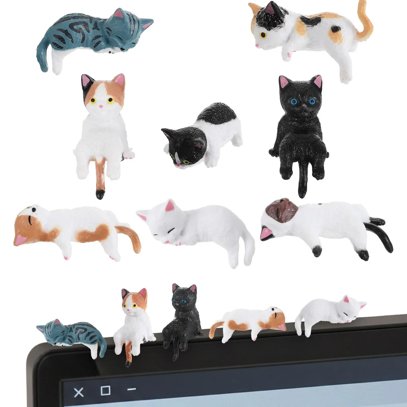 8 Piece Cat Table Accessories, Cute Resin Mini Cat Figurine Decorations, Desk Ornaments for Computer Monitor and Car Dashboard, Office Home Decoration Gift, Decorative Figurines