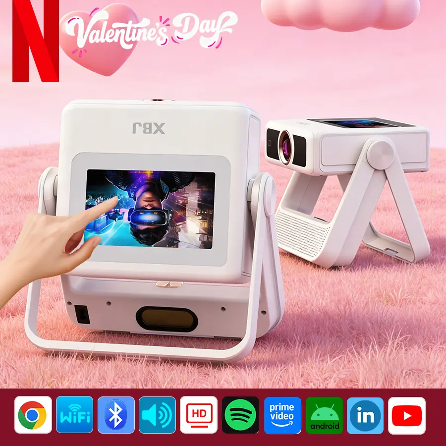 【TouchScreen/Built-in APPs/Auto Focus Keystone】XBJ Smart Portable Projector with Touch Tablet, 4K Support Outdoor Proyector, WiFi6 Bluetooth for Home Theater/Gaming/Outdoor (270° Stand & 250") Lcd Audio Lcd Audio Automatic Noise Space video