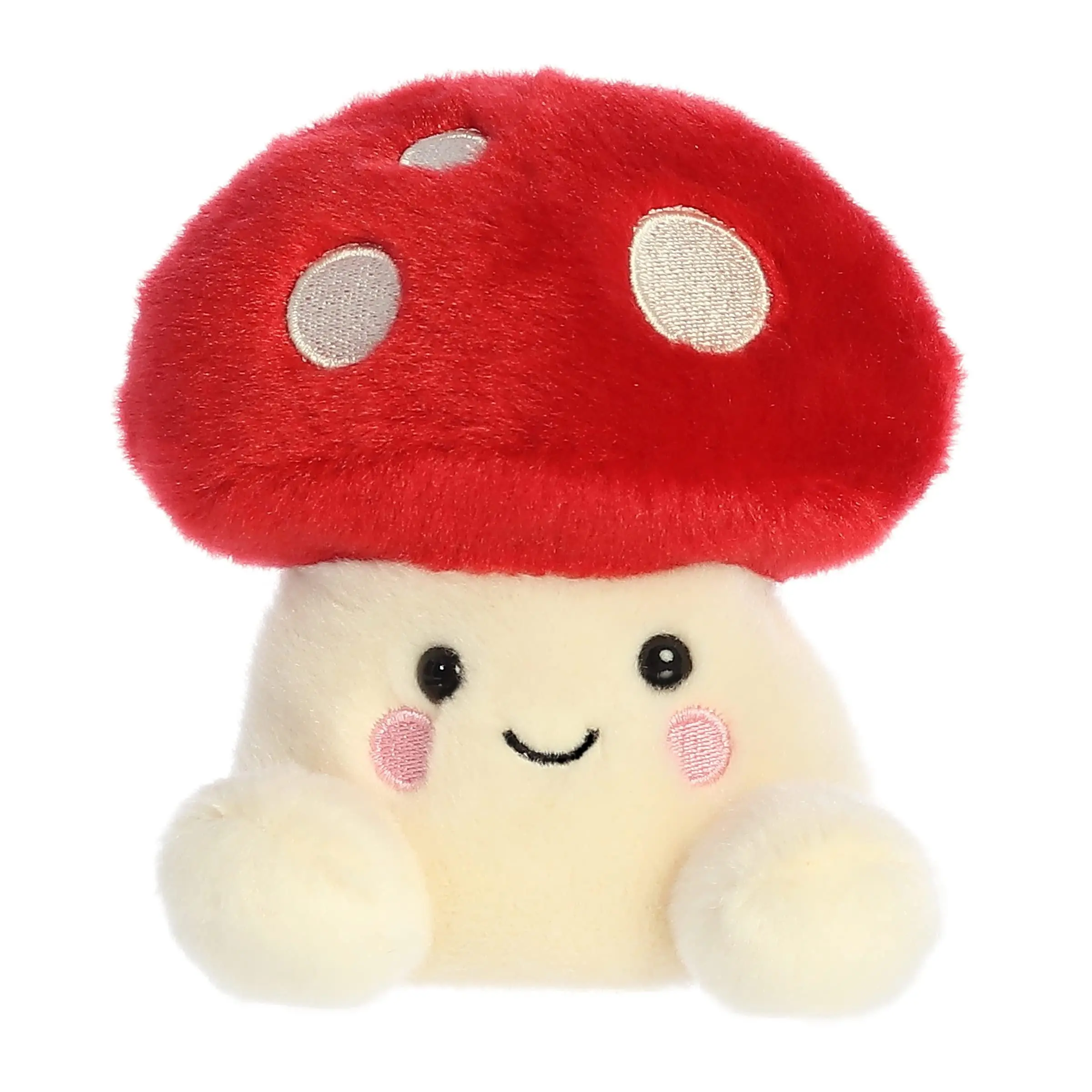 Aurora Palm Pals Amanita Mushroom Stuffed Animal - Kawaii Collectible Plush with Bean Pellet Base, Embroidered Accents - Shelf Decor & Birthday Gift - Red, Cream, 5 Inches
