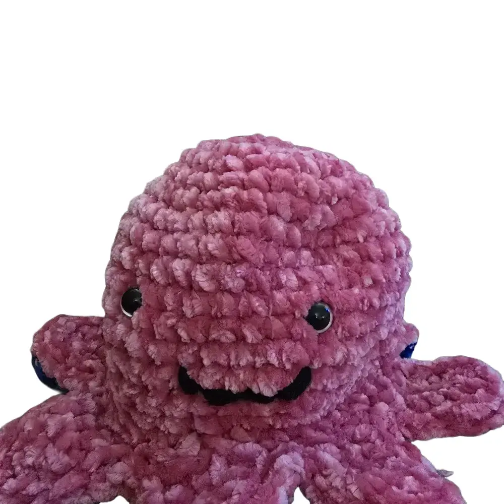 Handmade Crochet Octopus Pink & Blue Plush Yarn Soft Animal Toy with Reversible Design Happy & Grumpy Faces Perfect for Cuddling and Playtime