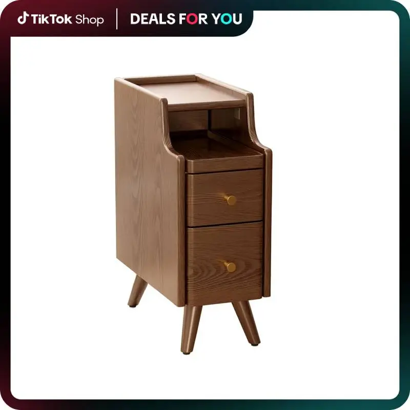【HOT】Small Solid Wood Nightstand – Space-Saving Bedside Table with Drawers, Walnut Finish, Available in 3 Sizes
