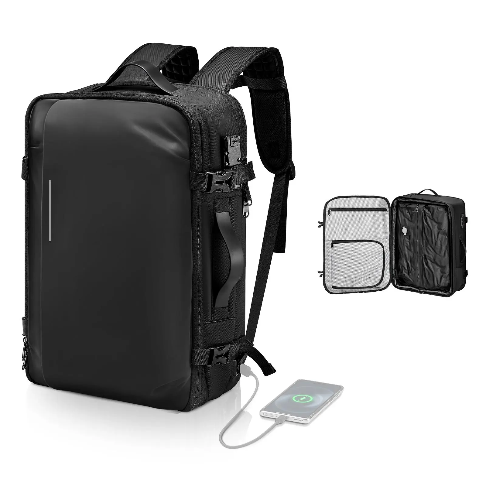 【SummerFinds】VEVOR Vacuum Travel Backpack, 65L, Expandable Vacuum Seal Compression Travel Backpack, with TSA-Approved Lock, Multiple Pockets Compartments, Water-Resistant Carry-On Suitcase Luggage, No Pump, Black