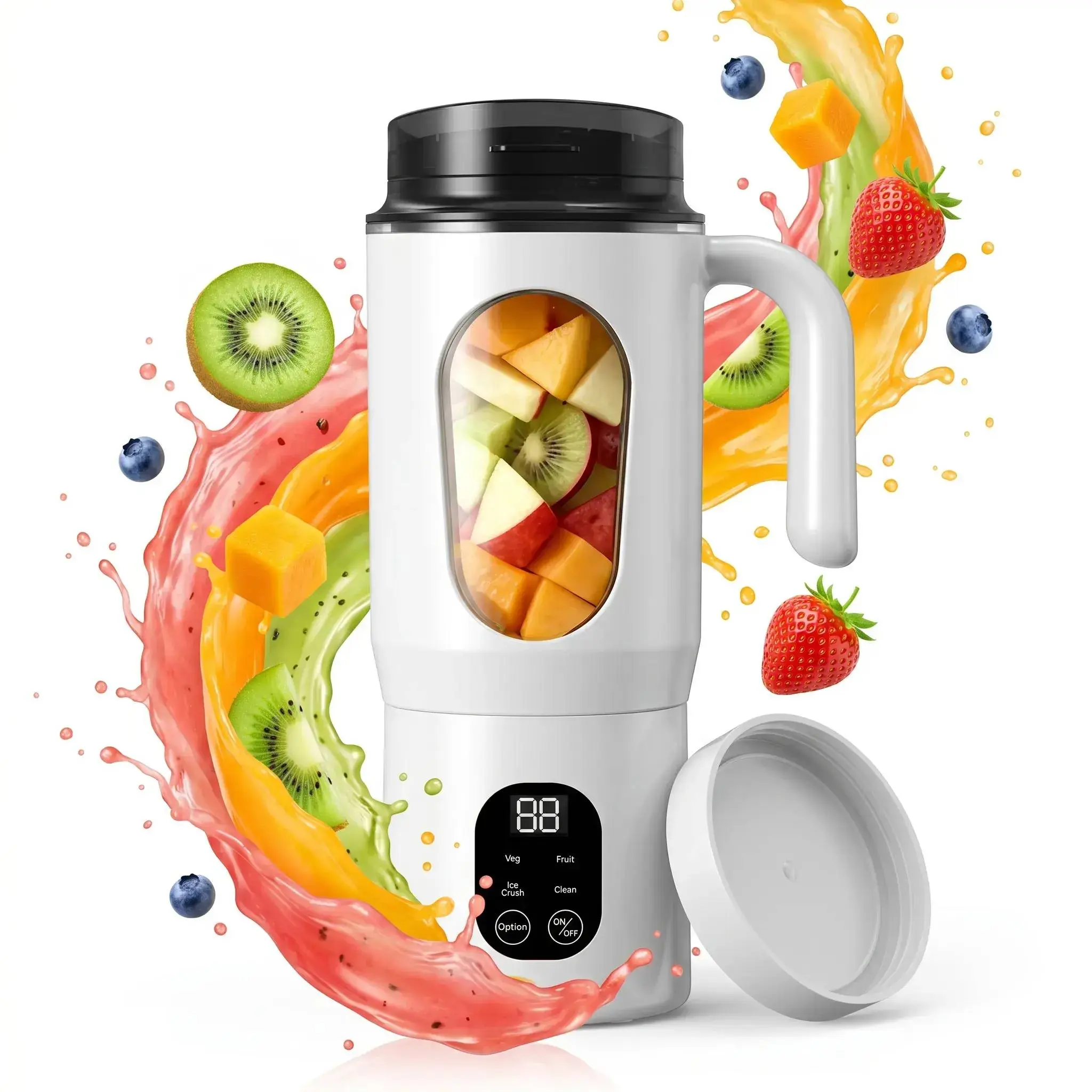 580ML Portable Blender for Kitchen Appliances, USB Rechargeable Handheld Juicer with LED Display, 22000 RPM, Food Grade BPA-Free, Self-Cleaning Ice Crusher for Smoothies