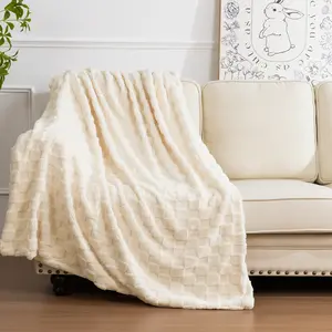 HEBE Fleece Throw Blanket - Super Soft Cozy Plush Microfiber Flannel, 3D Checkered Design, Lightweight All-Season for Couch, Bed, Room Decor & Bedroom Inspo
