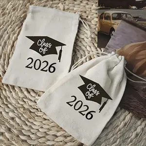 5 Piece 2026 Graduation Canvas Drawstring Bags, Candy Party Gift Bags, Graduation Decoration Gift Bags, Thank You Gifts, Appreciation Drawstring Pouches