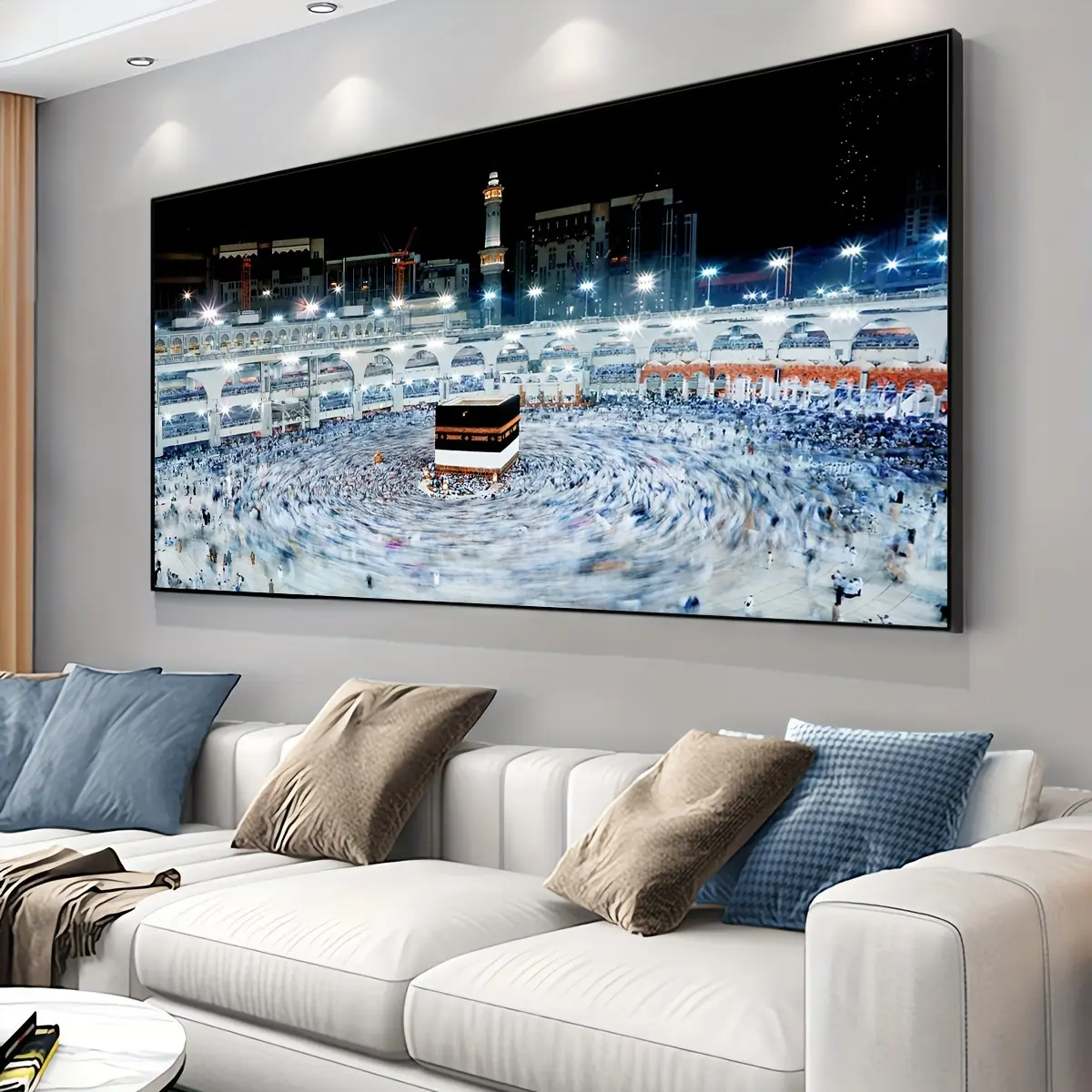 Large Unframed Islamic Mecca Scene Canvas Wall Art Poster - 27.6x55.2in, Waterproof Odorless Cloth Printing, Casual Religious Decorations, Islamic Art, Wall Decoration, Ideal Gift for Friends