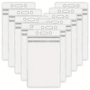 10-Pack ID Badge Holder Vertical Name Tag Clips Transparent Plastic Lanyard Card Case with Waterproof Resealable Zipper Suitable for Office, Meetings