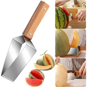 2 PCS Stainless Steel Triangle Watermelon Cutter with Wooden Handle, Fruit Vegetable Slicer for Watermelon, Cantaloupe, Kitchen Utensils & Gadgets