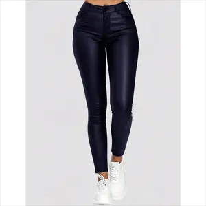High Waist PU Leather Skinny Pants for Women - Black Slim Fit with Zipper Closure & Pockets - Perfect for Bachelorette Parties & Carnivals Womenswear Party Fabric Bottoms Trouser Minimalist leggings women flareleggings leggings pockets Basic Festival