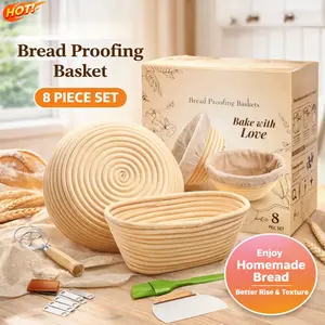 Sourdough Bread Baking Supplies Kit 10 Round 9 Oval Proofing Baskets Danish Dough Whisk Bread Lame Dough Scrapers Cooking Brush Basket Liners Complete Starter Set