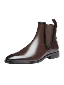 Men High Top Boots Solid Color Low Heel Pointed Toe Fashionable And Comfortable Business Men Ankle Boots