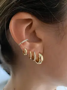 5 Pcs Minimalist Smooth Circle Earrings, High-End Twisted Copper Needle Ear Cuffs, Plated 18k Tragus Clip Set, Versatile Earrings