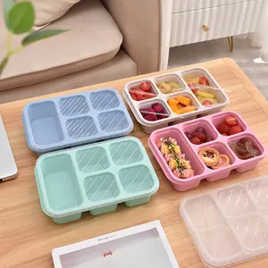 Snack box with lid, dishwasher safe, 5-compartment snack tray, portable anti-spill snack box, suitable for adults, children, home, travel, parties, work: home and kitchen