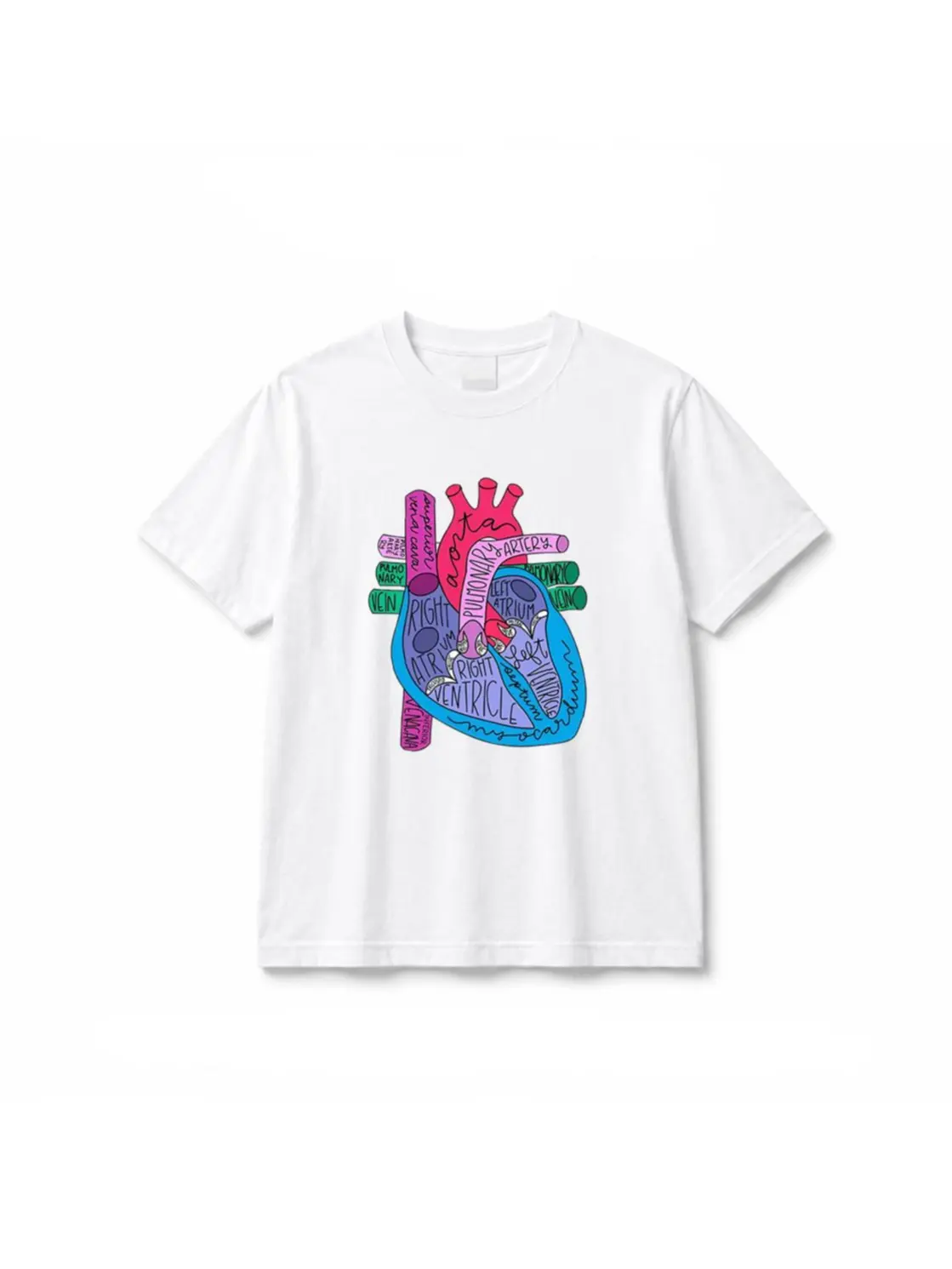 Breathable Ribbed Fabric Heart Anatomy Graphic T-Shirt - Casual Classic Cardiac Nursing Gift for Medical Professionals, Matching Everyday Jeans Shorts