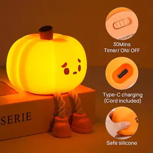 Pumpkin Night Light, Cute LED Lamp, Silicone Dimmable Nursery Nightlight for Kids, Silicone Rechargeable Bedside Touch Lamp, Funny Office Desk and Halloween Decor for Woman and Kids