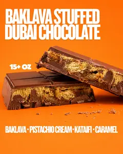 Baklava Stuffed Dubai Chocolate Bar | 15 OZ Bar