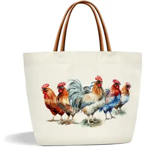 Chicken Bag Chicken Tote Bag, Chickens Gifts for Women, Rooster Canvas Tote Bag For Women, Grocery Shopping Handbag -49