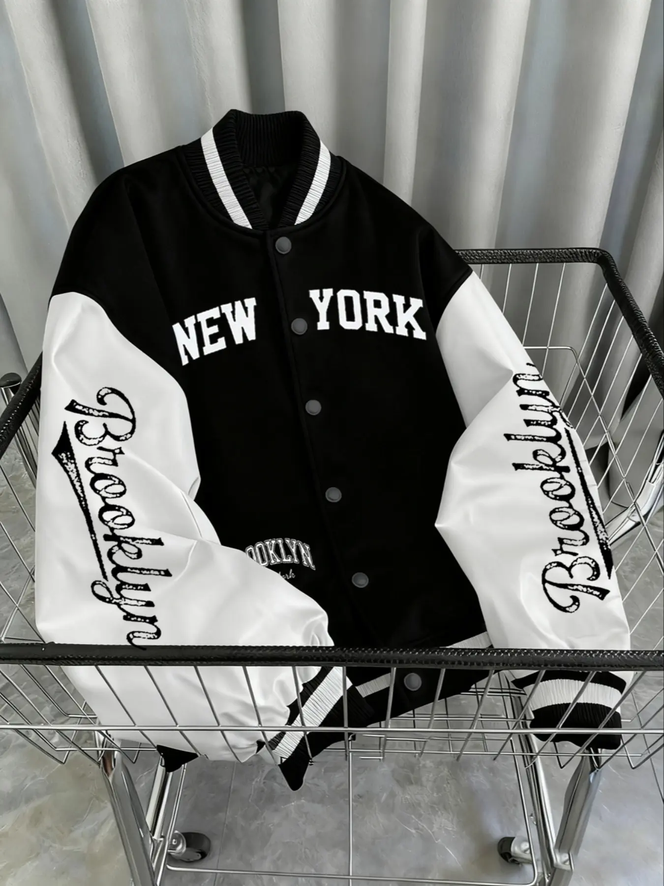 Men's Casual Baseball Collar American Varsity Jacket, Trendy La Letter Design, Unique Print School Team Jacket for Students, Fall & Winter